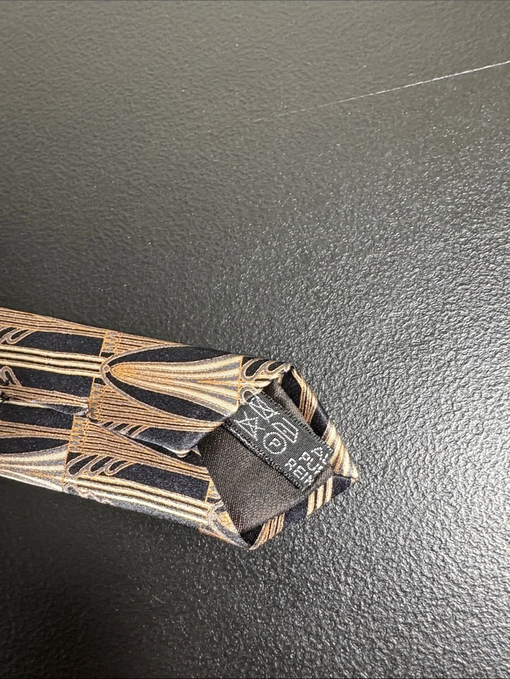 Lanvin mens brown geometric abstract pattern 100% silk luxury tie EUC